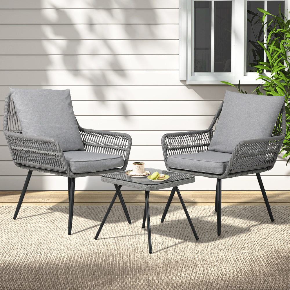 Gardeon Outdoor Furniture 3-Piece Lounge Setting Chairs Table Bistro Set Patio