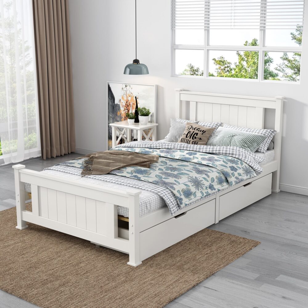 Single Solid Pine Timber Bed Frame – White