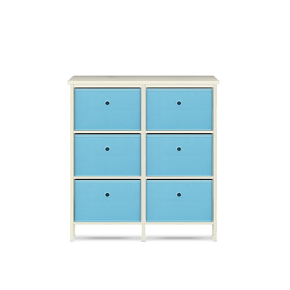 Home Master 6 Drawer Pine Wood Storage Chest Sky Blue Fabric Baskets 70 x 80cm