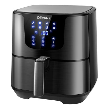 Devanti Air Fryer 7L LCD Fryers Oven Airfryer Kitchen Healthy Cooker Stainless Steel