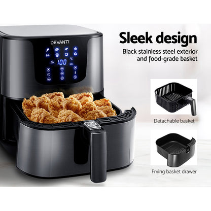 Devanti Air Fryer 7L LCD Fryers Oven Airfryer Kitchen Healthy Cooker Stainless Steel