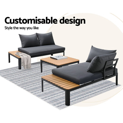 Gardeon Outdoor Sofa Set 4 Seater Corner Modular Lounge Setting Aluminium Black