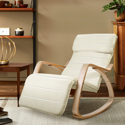 Artiss Fabric Rocking Armchair with Adjustable Footrest - Beige