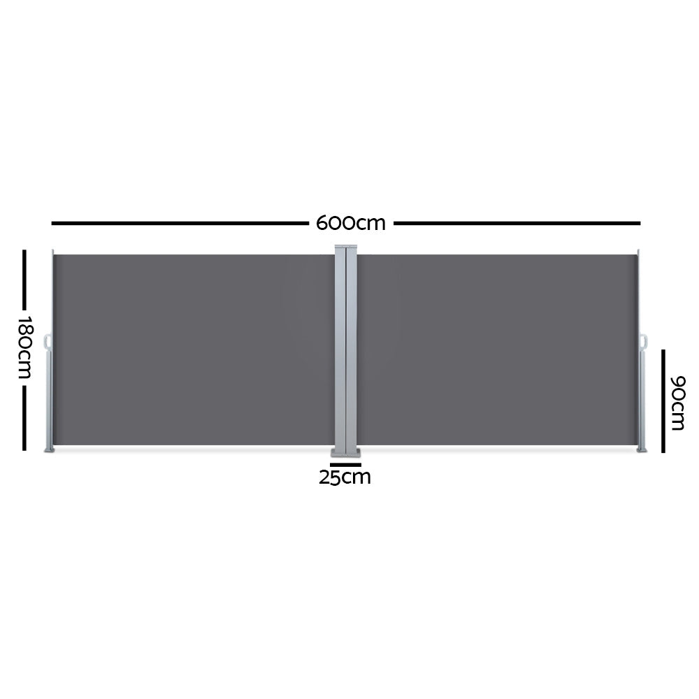 Instahut 1.8X6M Retractable Side Awning Garden Patio Shade Screen Panel Grey