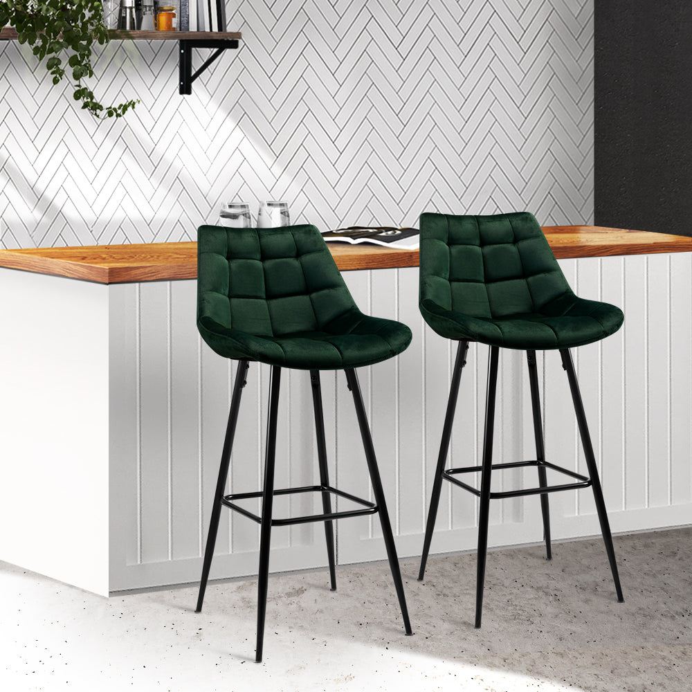 Artiss Set of 2 Velvet Bar Stools - Green