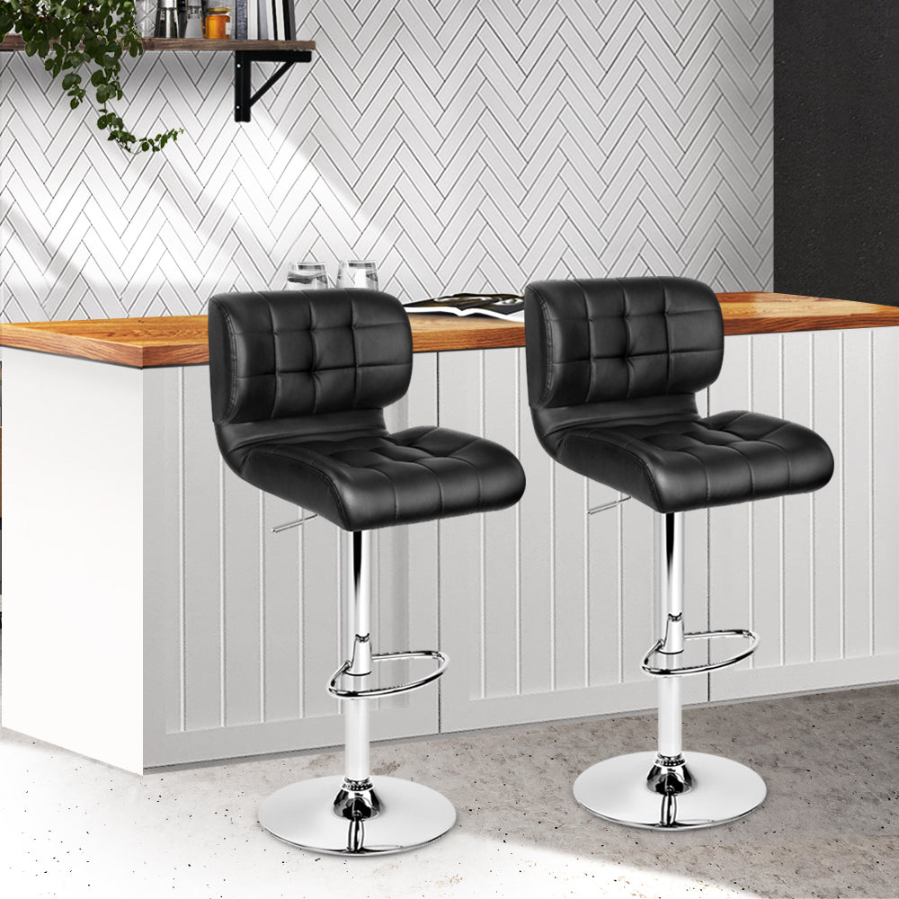 Artiss Set of 2 PU Leather Gas Lift Bar Stools - Black and Chrome