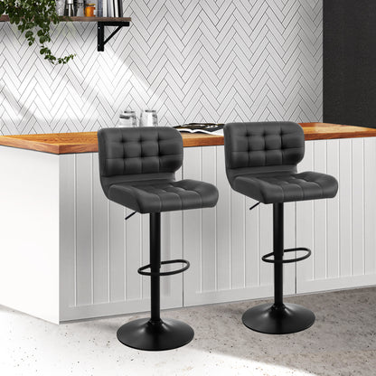 Artiss Set of 2 Kitchen Bar Stools Gas Lift Plush PU Leather - Black and Grey