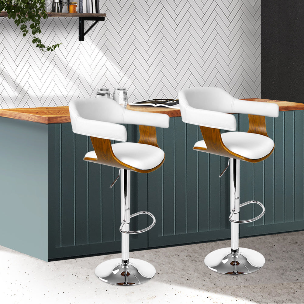 Artiss Set of 2 Wooden PU Leather Bar Stool - White and Chrome