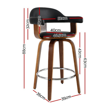 Artiss Set of 2 Bar Stools PU Leather Wooden Swivel - Wood, Chrome and Black