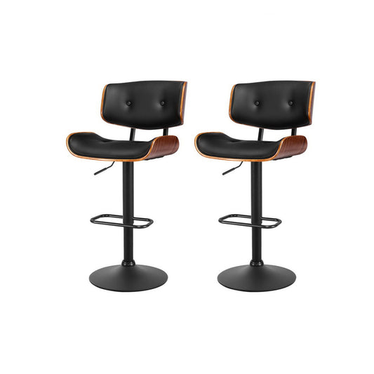 Artiss Kitchen Bar Stools Gas Lift Stool Chairs Swivel Barstool Leather Black x2