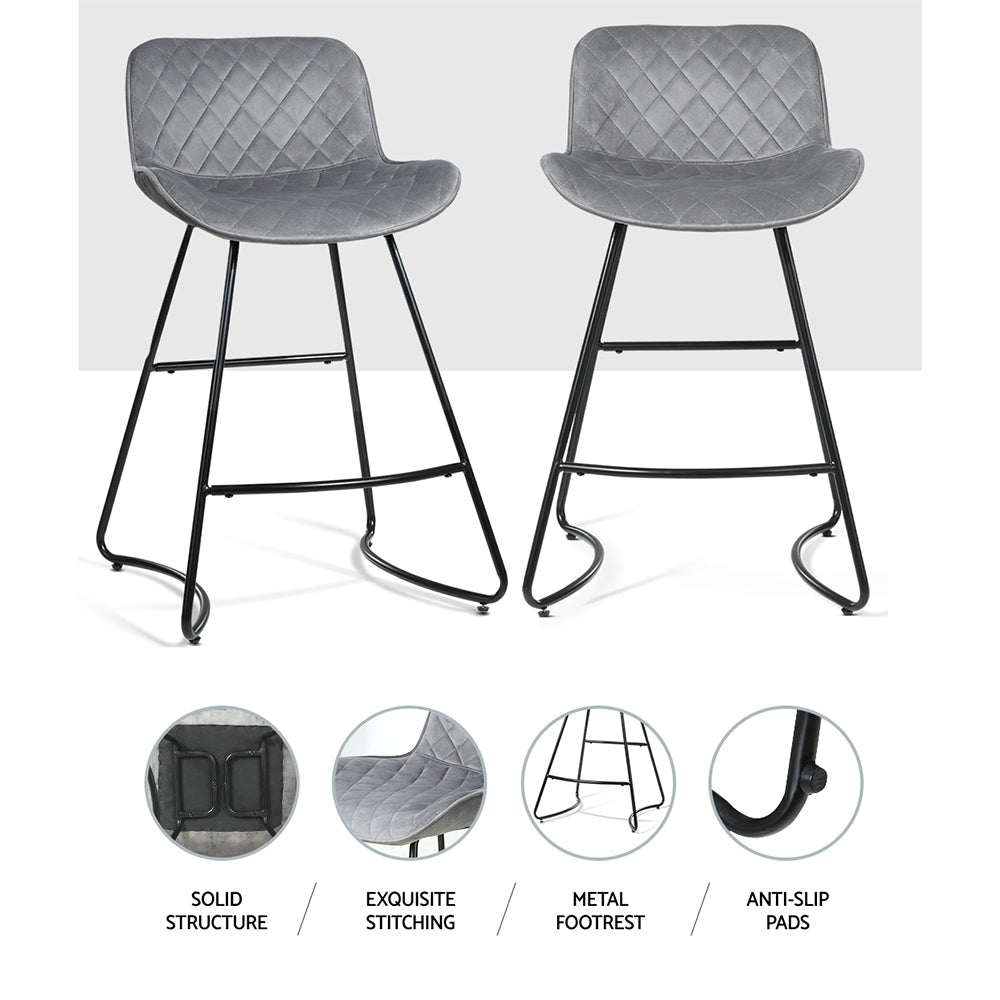 Artiss Set of 2 Bar Stools Kitchen Stool Chairs Chair Velvet Barstool Barstools Grey