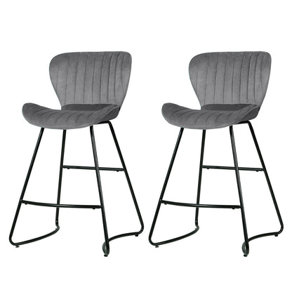 Artiss Bar Stools Kitchen Stool Velvet Dining Chairs Grey Barstool Chair Metal