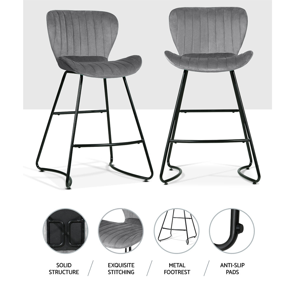 Artiss Bar Stools Kitchen Stool Velvet Dining Chairs Grey Barstool Chair Metal