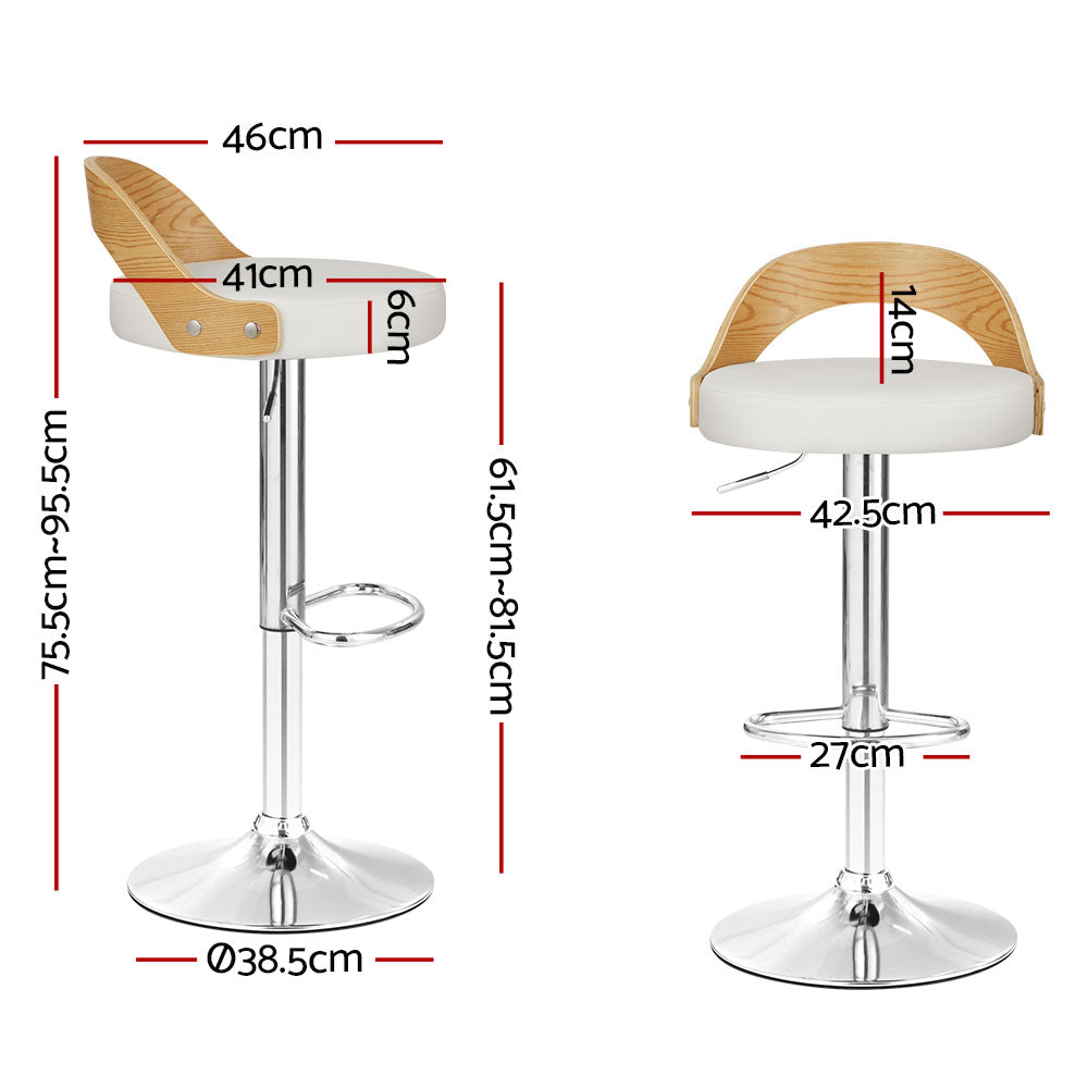 Artiss Set of 2 Bar Stools Kitchen Gas Lift Wooden Stool Metal Barstools White Swivel