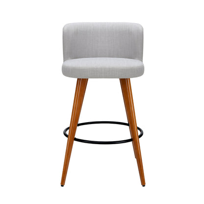 Artiss Set of 4 Wooden Fabric Bar Stools Circular Footrest - Light Grey