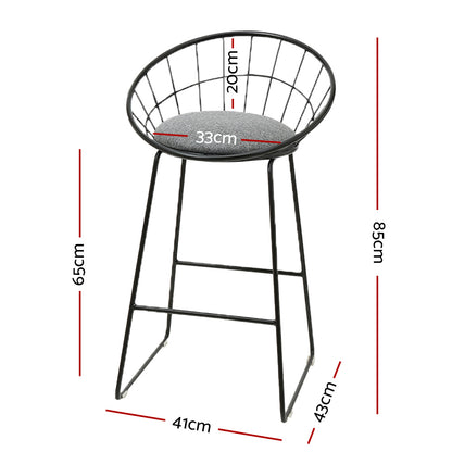 Artiss Set of 2 Bar Stools Steel Fabric - Grey and Black