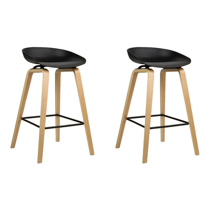 Artiss Set of 2 Wooden Square Footrest Bar Stools - Black