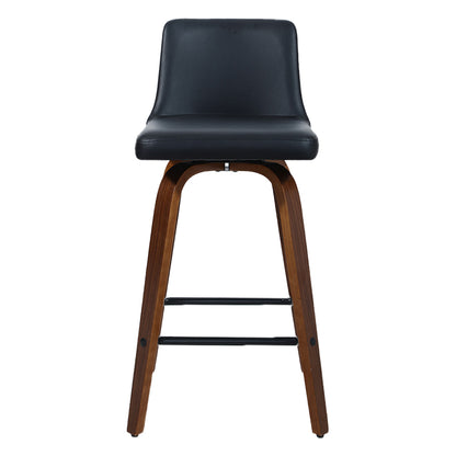 Artiss Set of 2 Wooden PU Leather Bar Stool - Black and Brown Wood Legs