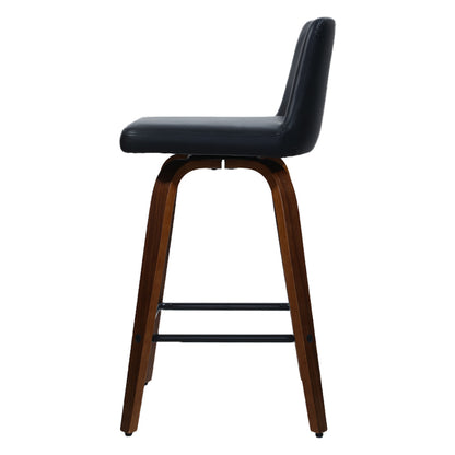 Artiss Set of 2 Wooden PU Leather Bar Stool - Black and Brown Wood Legs