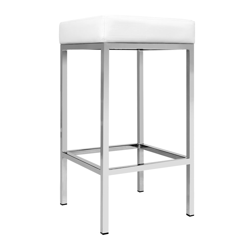 Artiss Set of 2 PU Leather Backless Bar Stools - White and Chrome