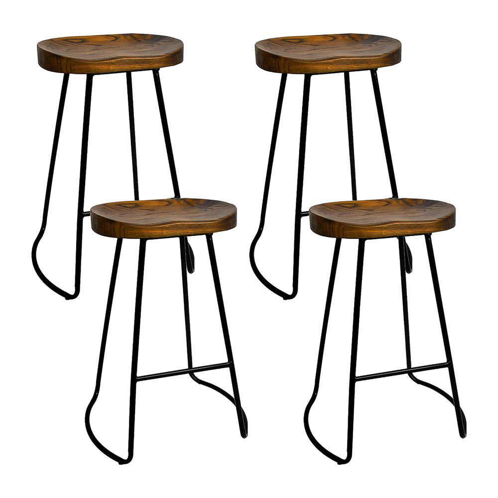 Artiss Set of 4 Elm Wood Backless Bar Stools 65cm - Black and Dark Natural