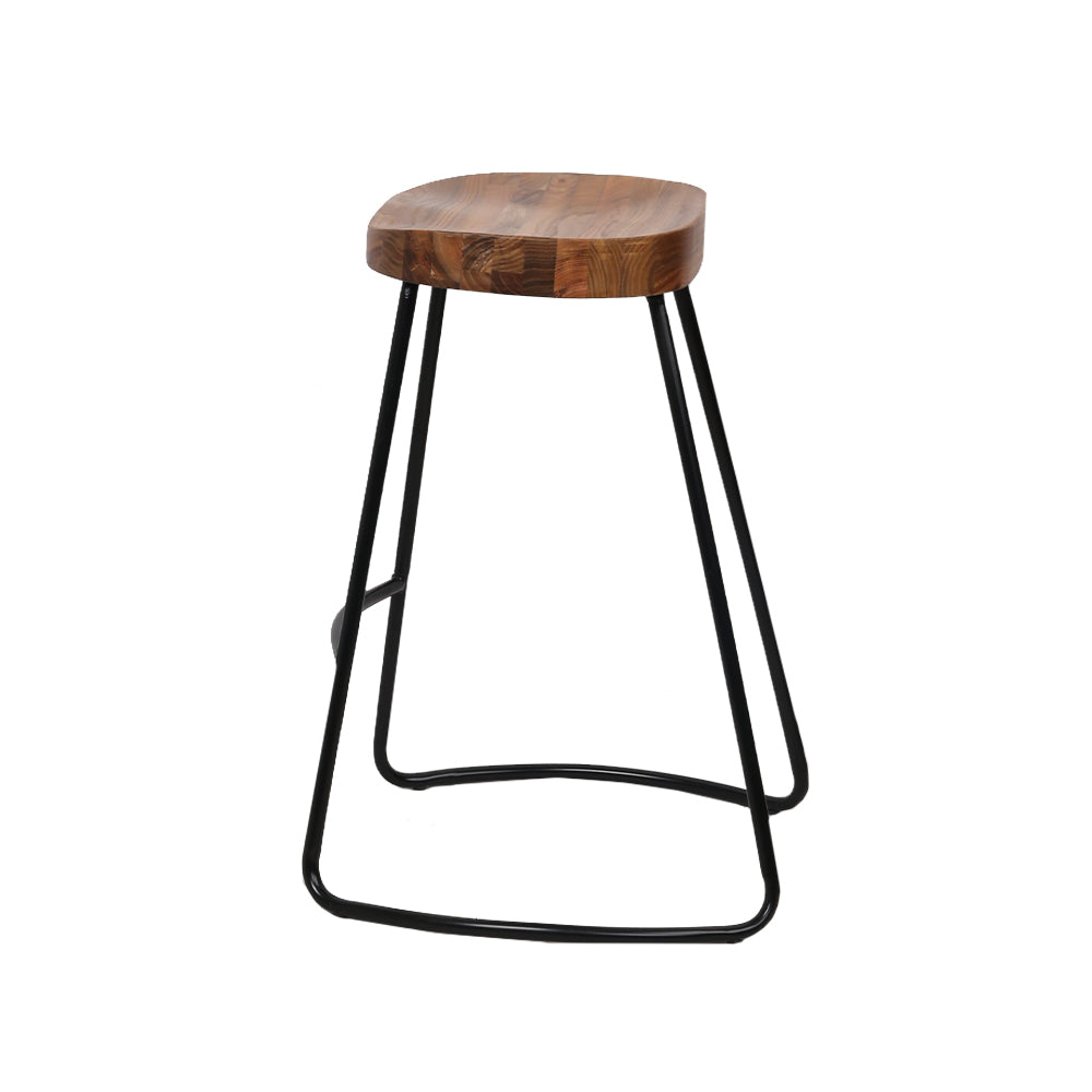 Artiss Set of 4 Elm Wood Backless Bar Stools 65cm - Black and Dark Natural