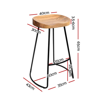 Artiss Set of 4 Elm Wood Backless Bar Stools 65cm - Black and Light Natural