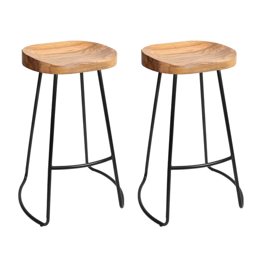 Artiss Set of 2 Elm Wood Backless Bar Stools 75cm - Black and Light Natural