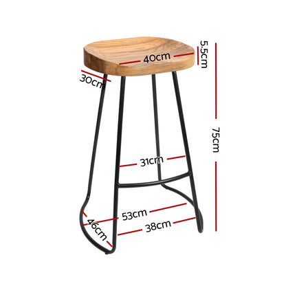 Artiss Set of 2 Elm Wood Backless Bar Stools 75cm - Black and Light Natural