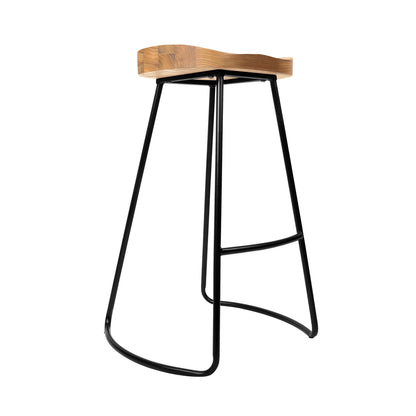 Artiss Set of 2 Elm Wood Backless Bar Stools 75cm - Black and Light Natural