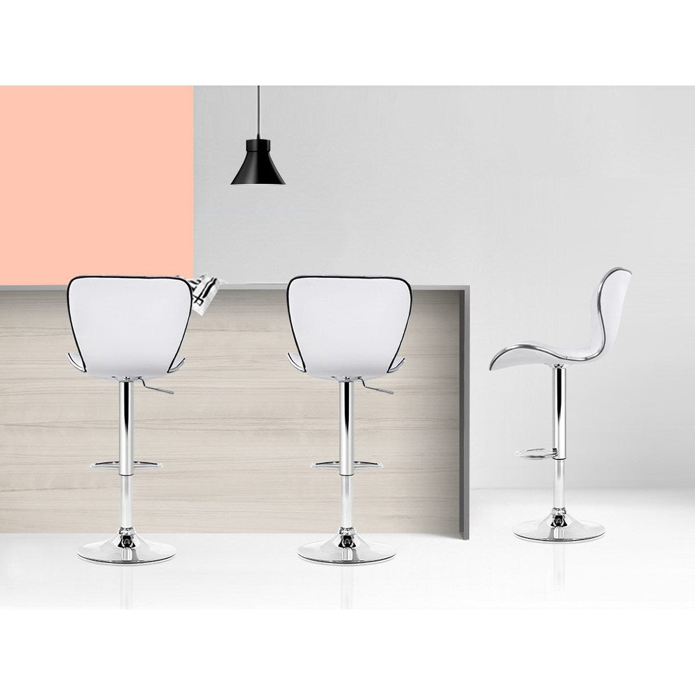 Artiss Set of 4 PU Leather Patterned Bar Stools - White and Chrome