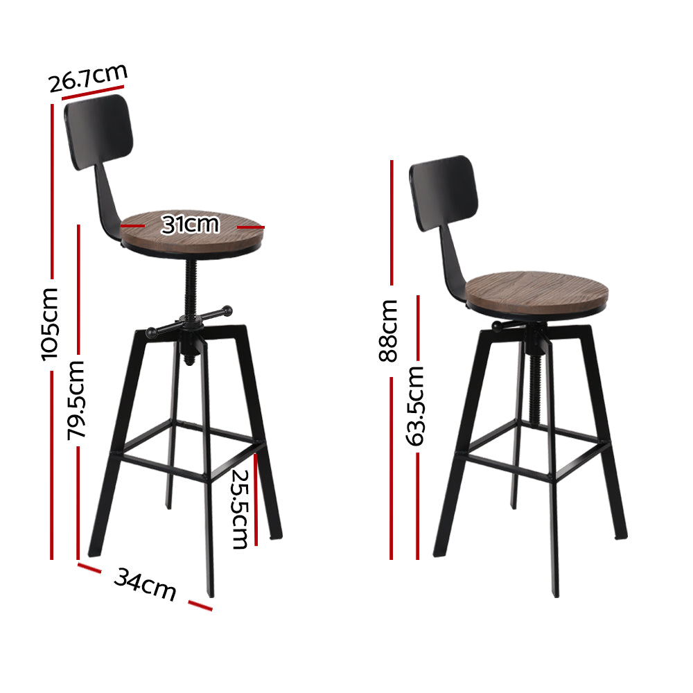 Artiss Rustic Industrial Style Metal Bar Stool - Black and Wood