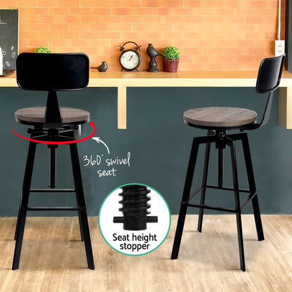 Artiss Rustic Industrial Style Metal Bar Stool - Black and Wood