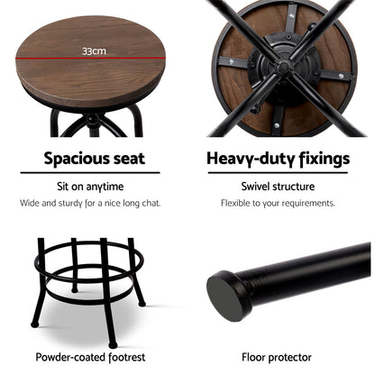 Artiss Set of 2 Bar Stool Industrial Round Seat Wood Metal - Black and Brown