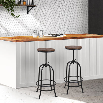 Artiss Set of 2 Bar Stool Industrial Round Seat Wood Metal - Black and Brown