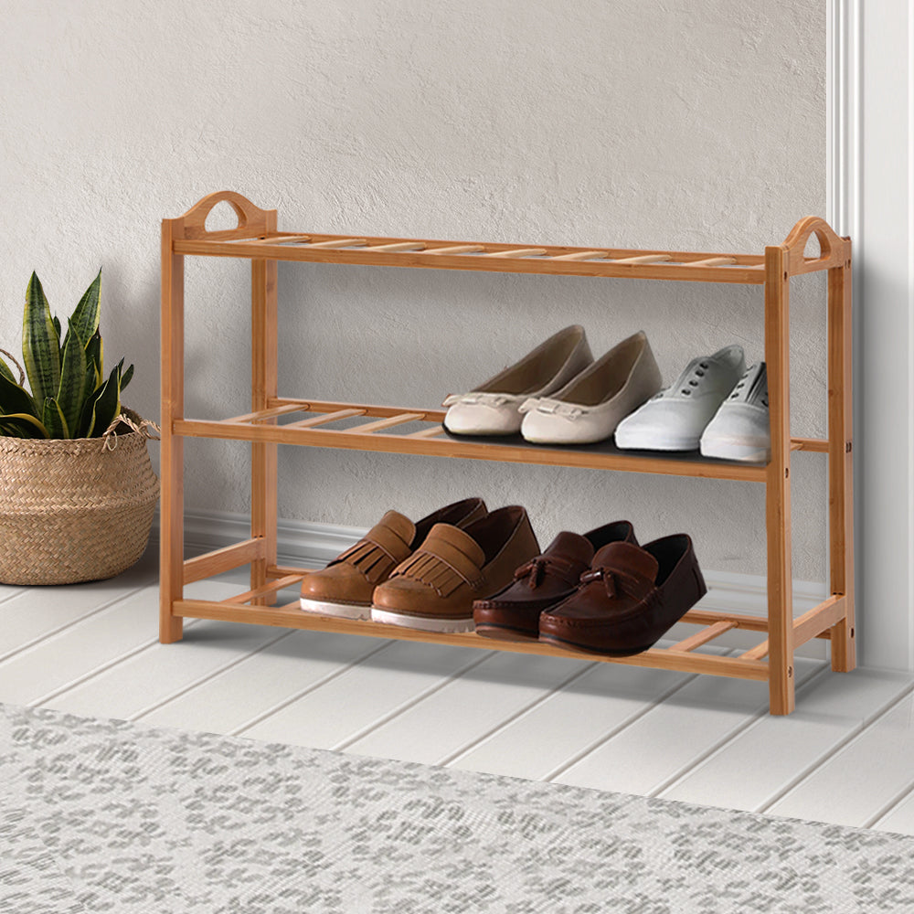 Artiss 3 Tiers Bamboo Shoe Rack Storage Organiser Wooden Shelf Stand Shelves