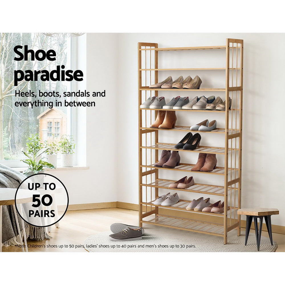 Artiss 10-Tier Bamboo Shoe Rack Wooden Shelf Stand Storage Organizer