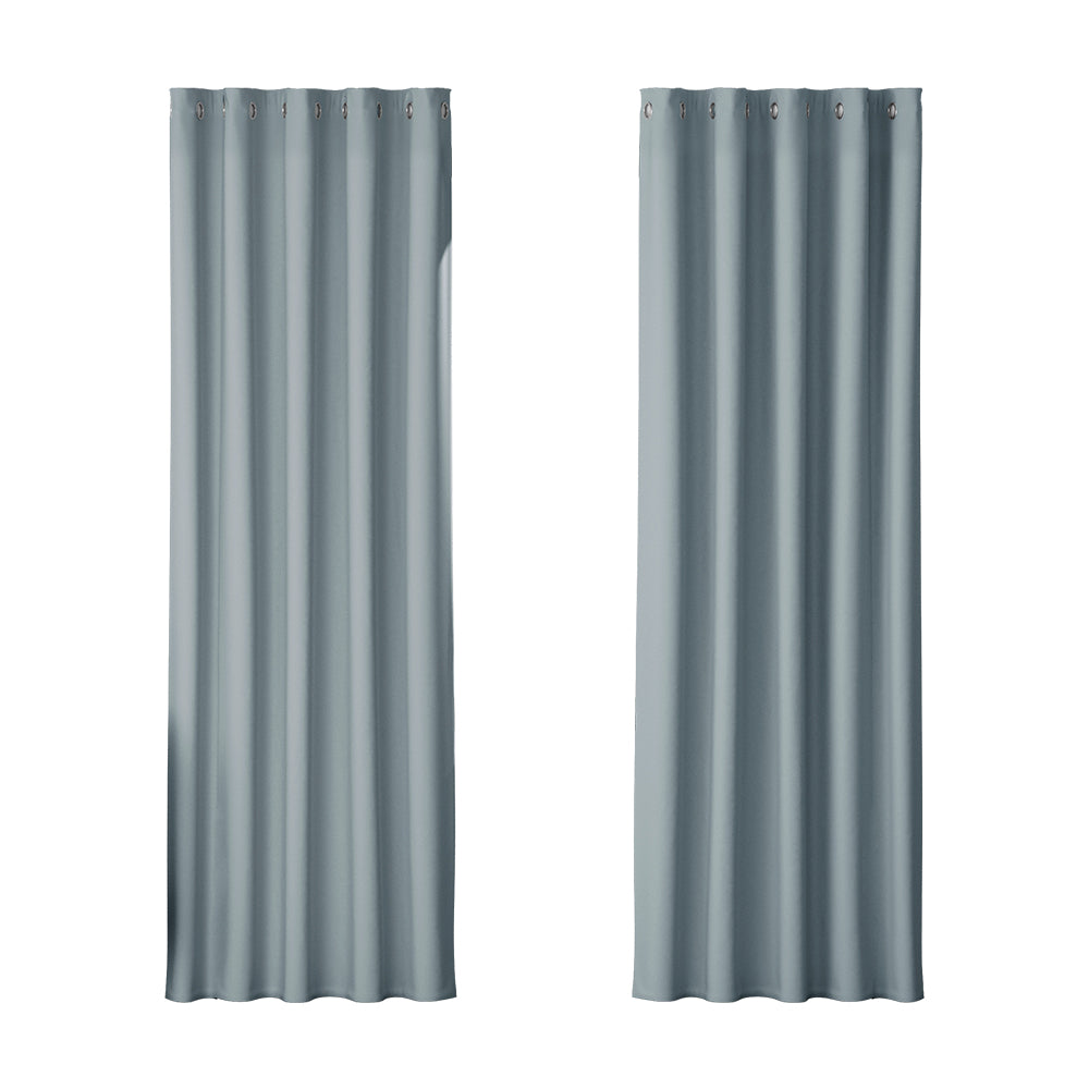 Artiss 2X Blockout Curtains Blackout Window Curtain Eyelet 180x213cm Grey