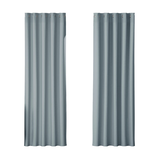 Artiss 2X Blockout Curtains Blackout Window Curtain Eyelet 180x213cm Grey