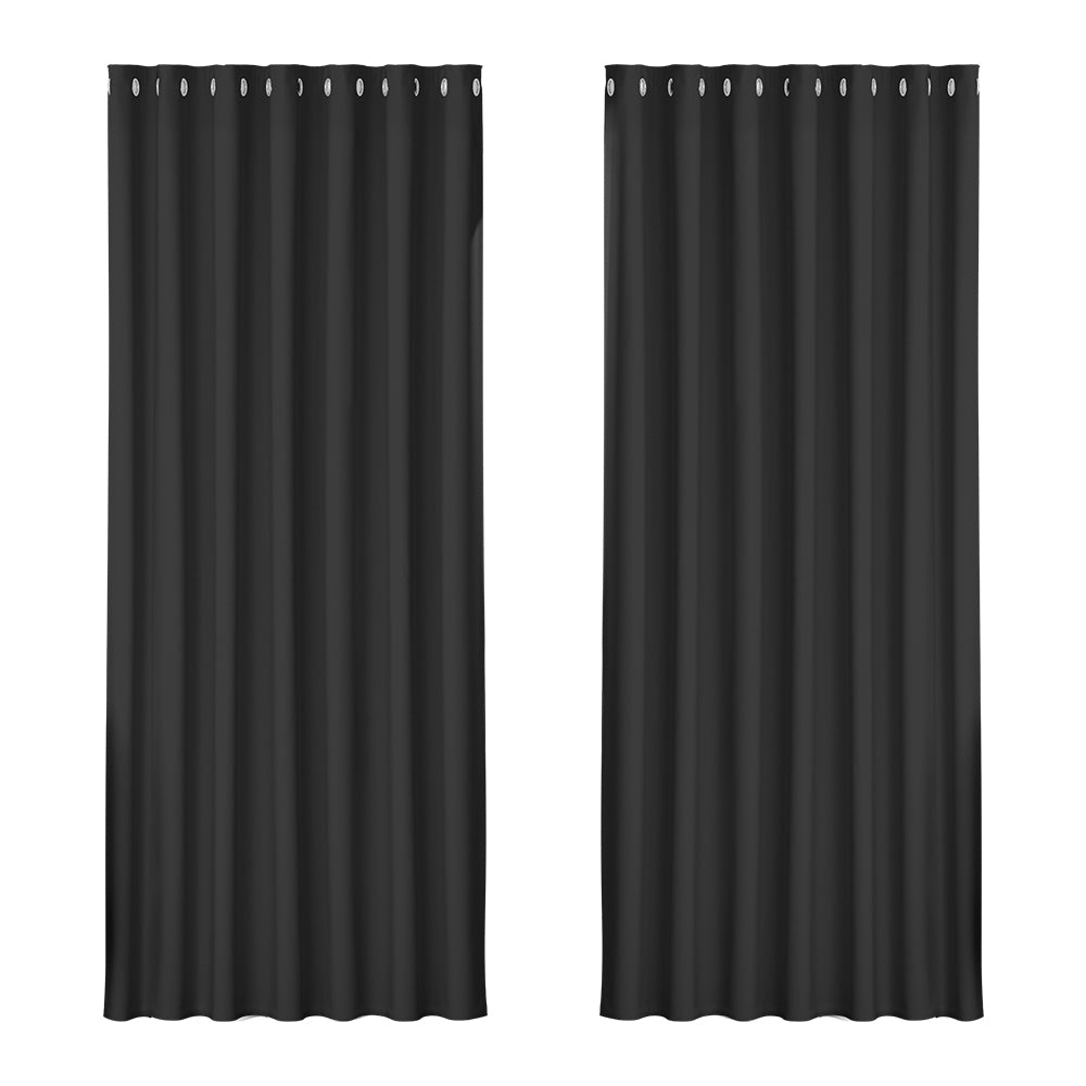 Artiss 2X Blockout Curtains Blackout Window Curtain Eyelet 240x230cm Black