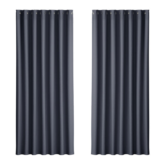 Artiss 2X Blockout Curtains Blackout Window Curtain Eyelet 240x230cm Charcoal