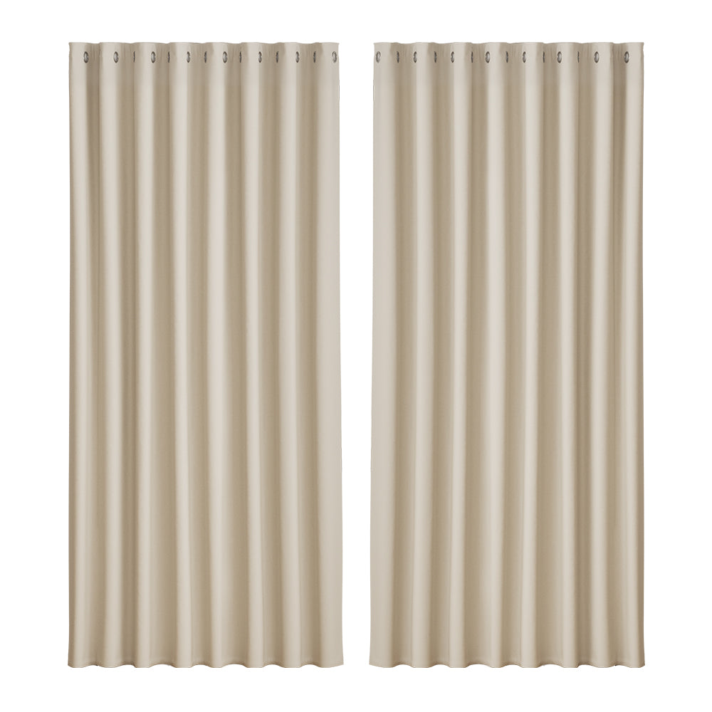 Artiss 2X Blockout Curtains Blackout Window Curtain Eyelet 300x230cm Beige