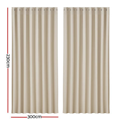 Artiss 2X Blockout Curtains Blackout Window Curtain Eyelet 300x230cm Beige