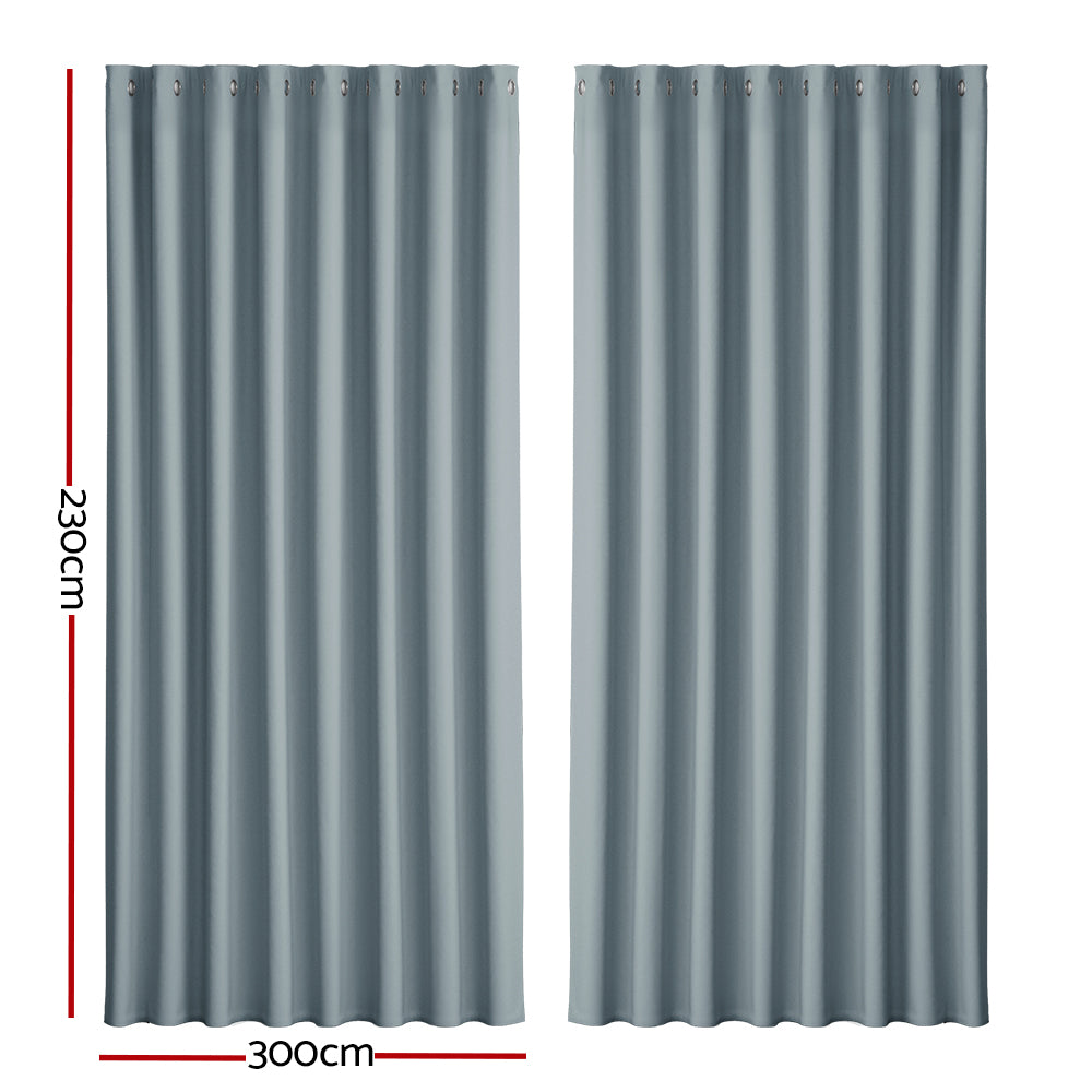 Artiss 2X Blockout Curtains Blackout Window Curtain Eyelet 300x230cm Grey