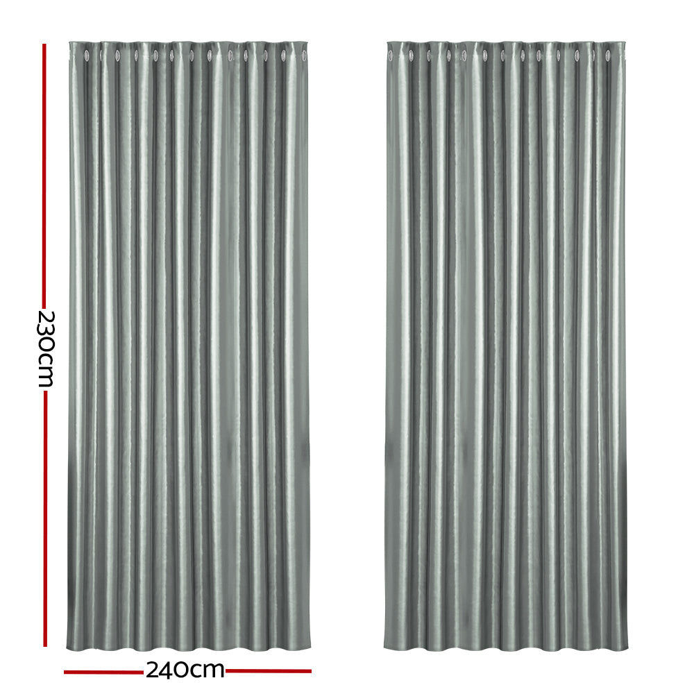 Artiss 2X Blockout Curtains Blackout Window Curtain Eyelet 240x230cm Grey