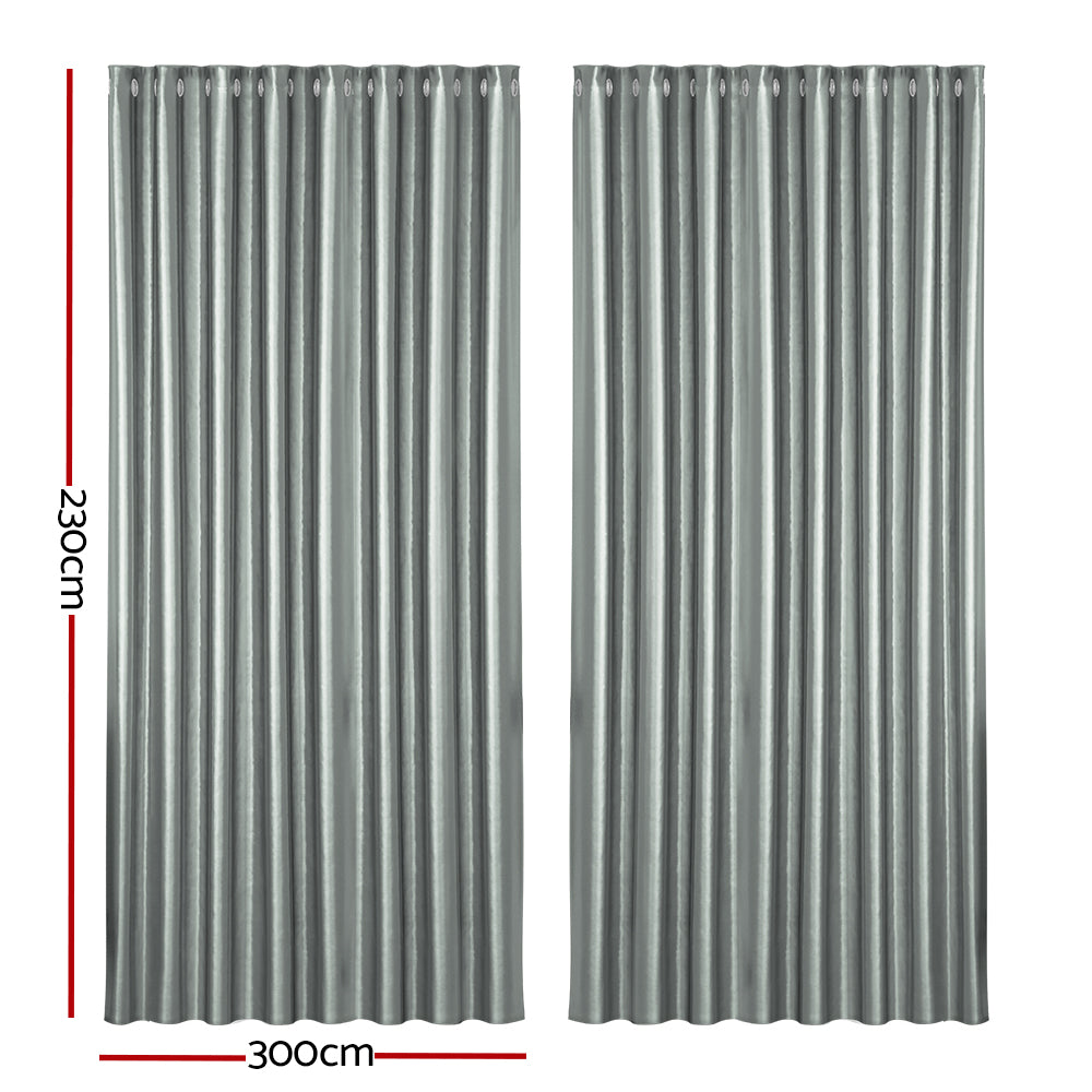 Artiss 2X Blockout Curtains Blackout Window Curtain Eyelet 300x230cm Grey