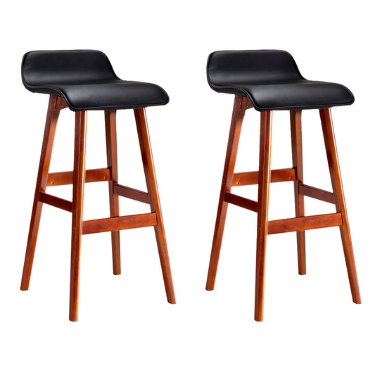 Artiss Set of 2 PU Leather Wood Wave Style Bar Stool - Black