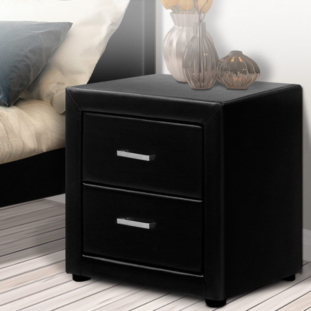 Artiss PVC Leather Bedside Table - Black