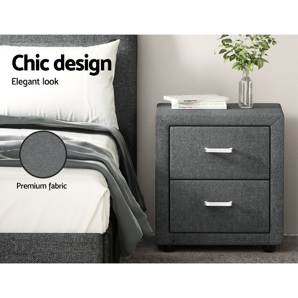 Artiss Fabric Bedside Table - Grey