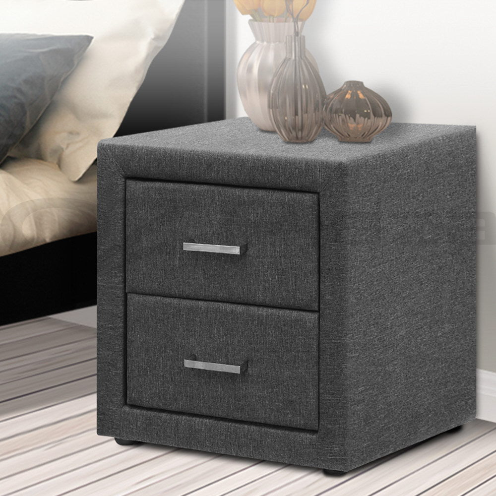 Artiss Fabric Bedside Table - Grey